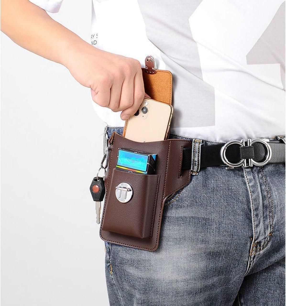 Multipurpose PU Leather Mobile Pouch with Belt Loop - TRENZY CART
