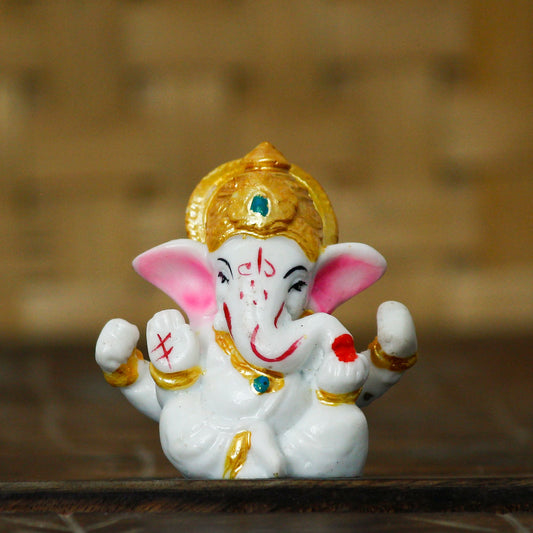 eCraftIndia White Lord Ganesha Idol with Golden Mukut - TRENZY CART