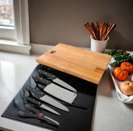 Wooden Chopping Board With 5-Pcs Knife Set - TRENZY CART