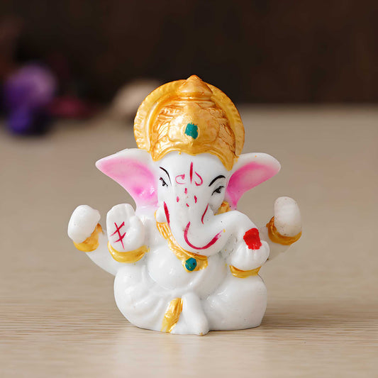 eCraftIndia White Lord Ganesha Idol with Golden Mukut - TRENZY CART