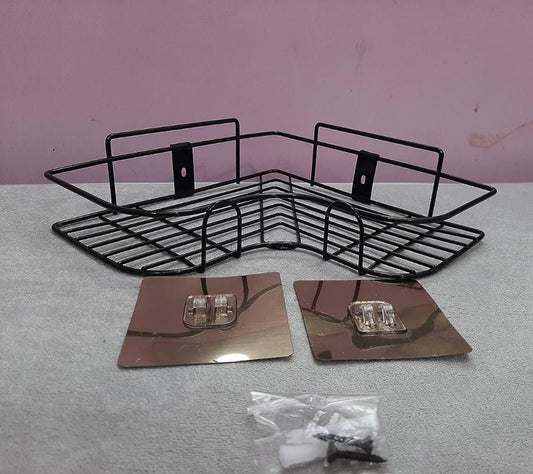 TrenzyCart Self-Adhesive Black Metal Wall Mounted Bathroom Shelf Corner Pack of 1